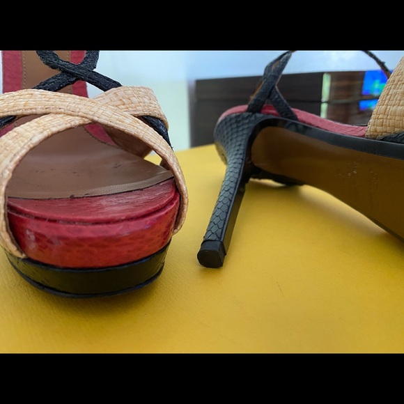 FENDI Platform Strap Sandals, SZ 37, black and Red